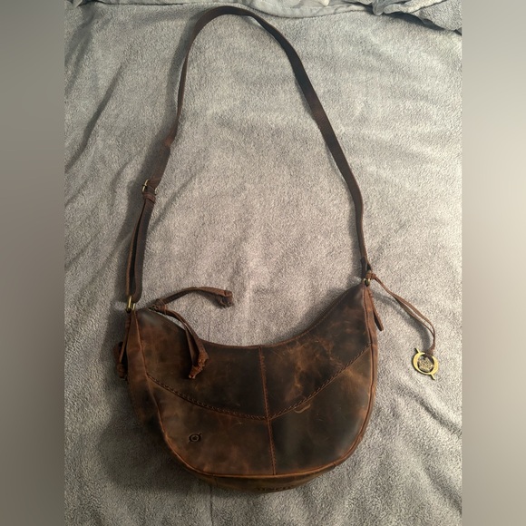 Born Brown Leather Hobo Distressed Shoulder Bag Purse Y2K - Picture 2 of 12